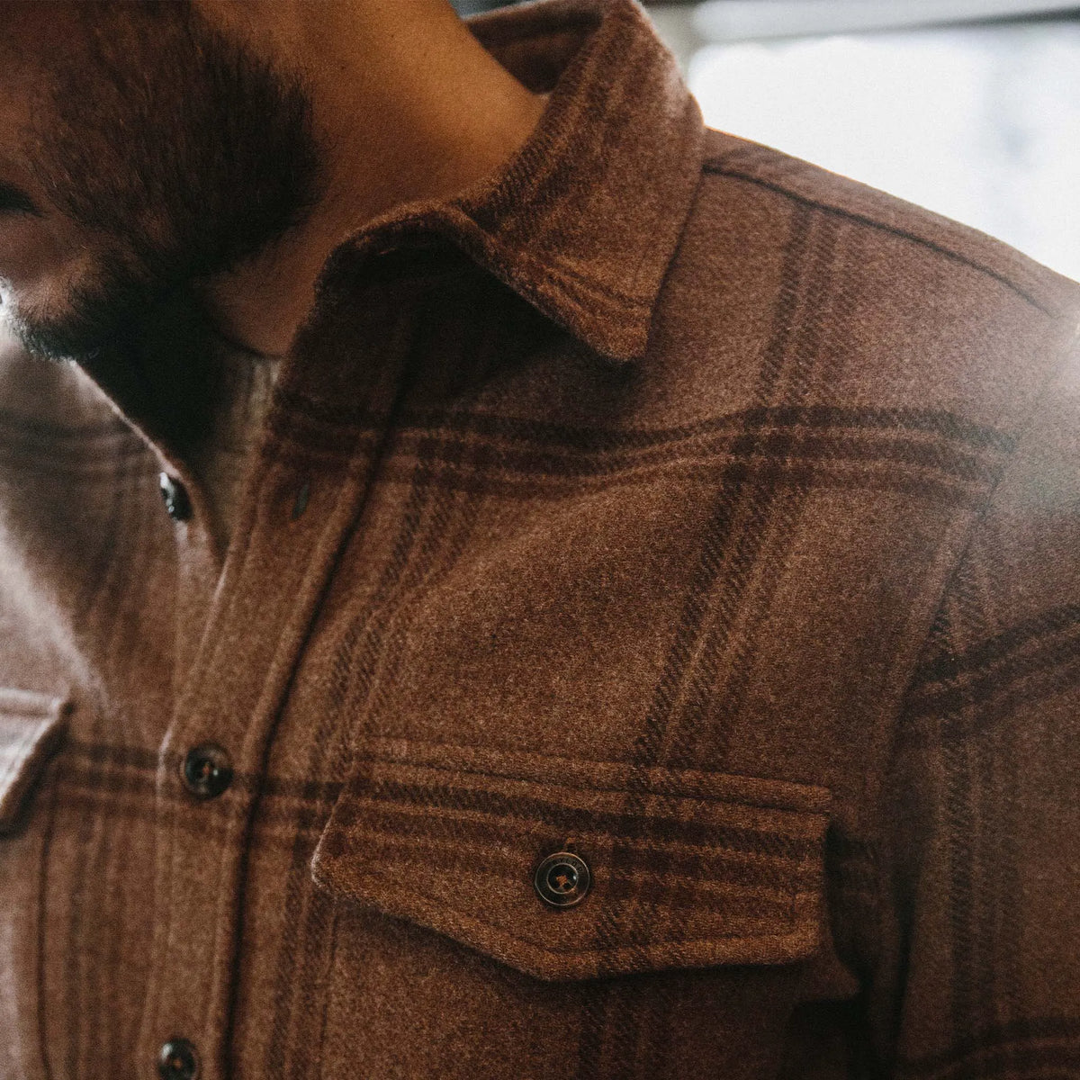 The Maritime Shirt Jacket in Espresso Plaid Wool