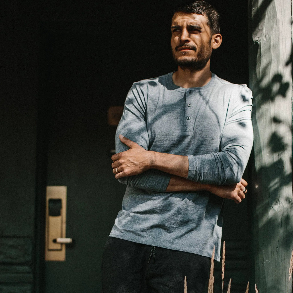 The Merino Henley in Heather Blue