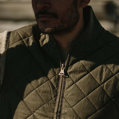 The Quilted Bomber Vest in Olive Dry Wax