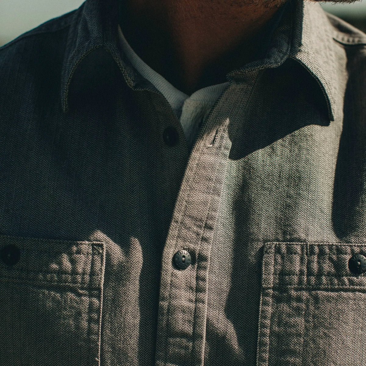 The Utility Shirt in Slate Broken Herringbone