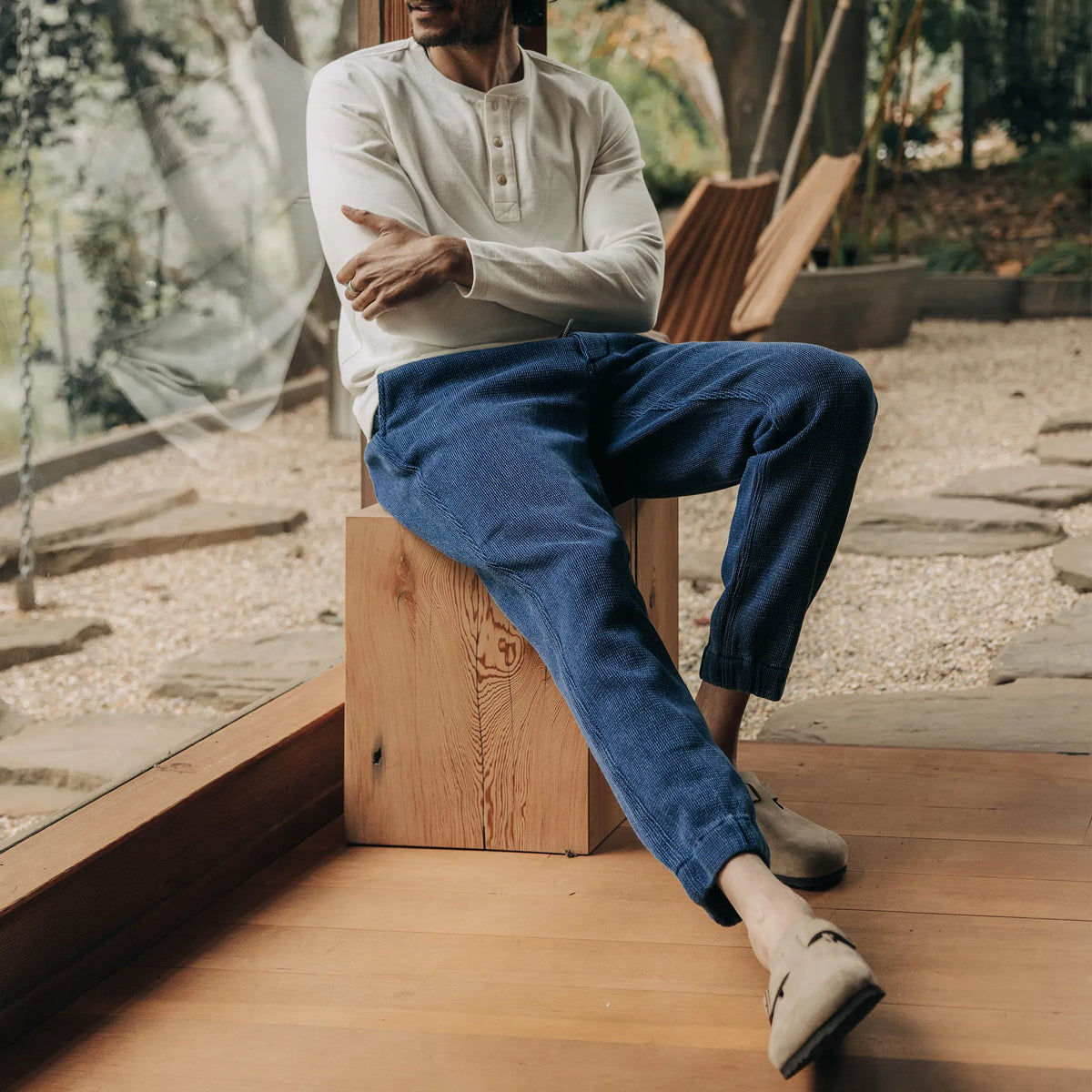 The Apres Pant in Indigo Waffle
