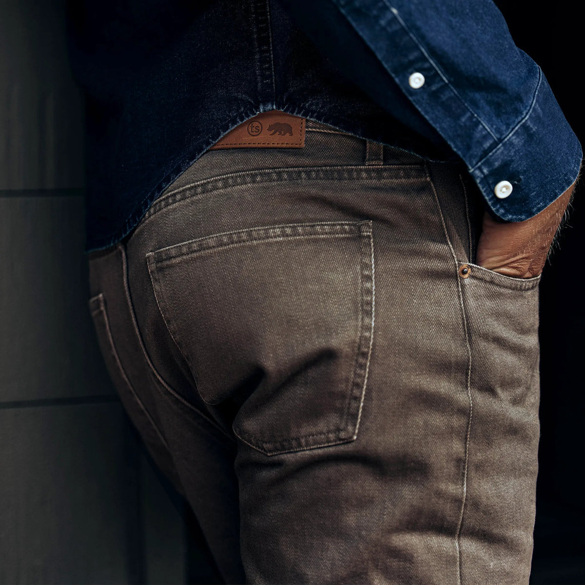 The Democratic All Day Pant in Washed Walnut Selvage