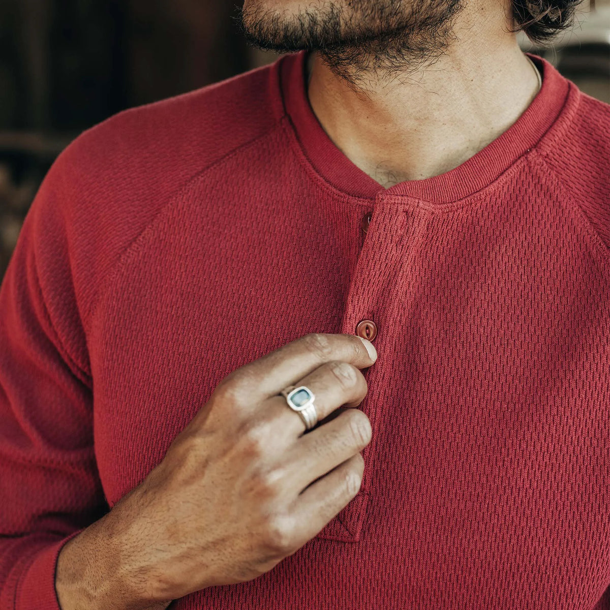 The Heavy Bag Waffle Henley in Burgundy