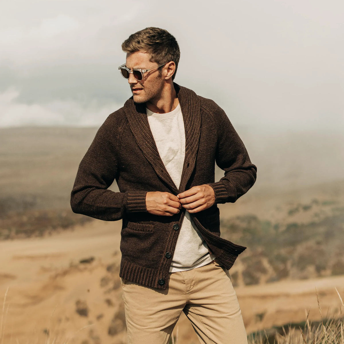 The Headland Shawl Cardigan in Marled Chocolate
