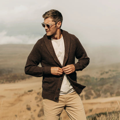 The Headland Shawl Cardigan in Marled Chocolate