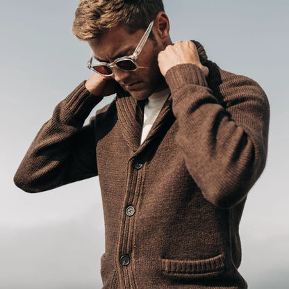 The Headland Shawl Cardigan in Marled Chocolate
