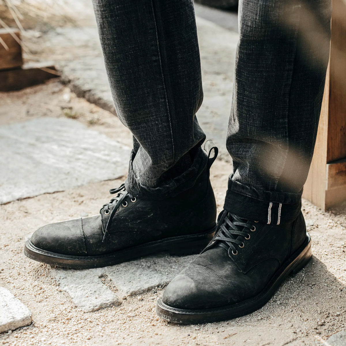 The Moto Boot in Black Weatherproof Nubuck