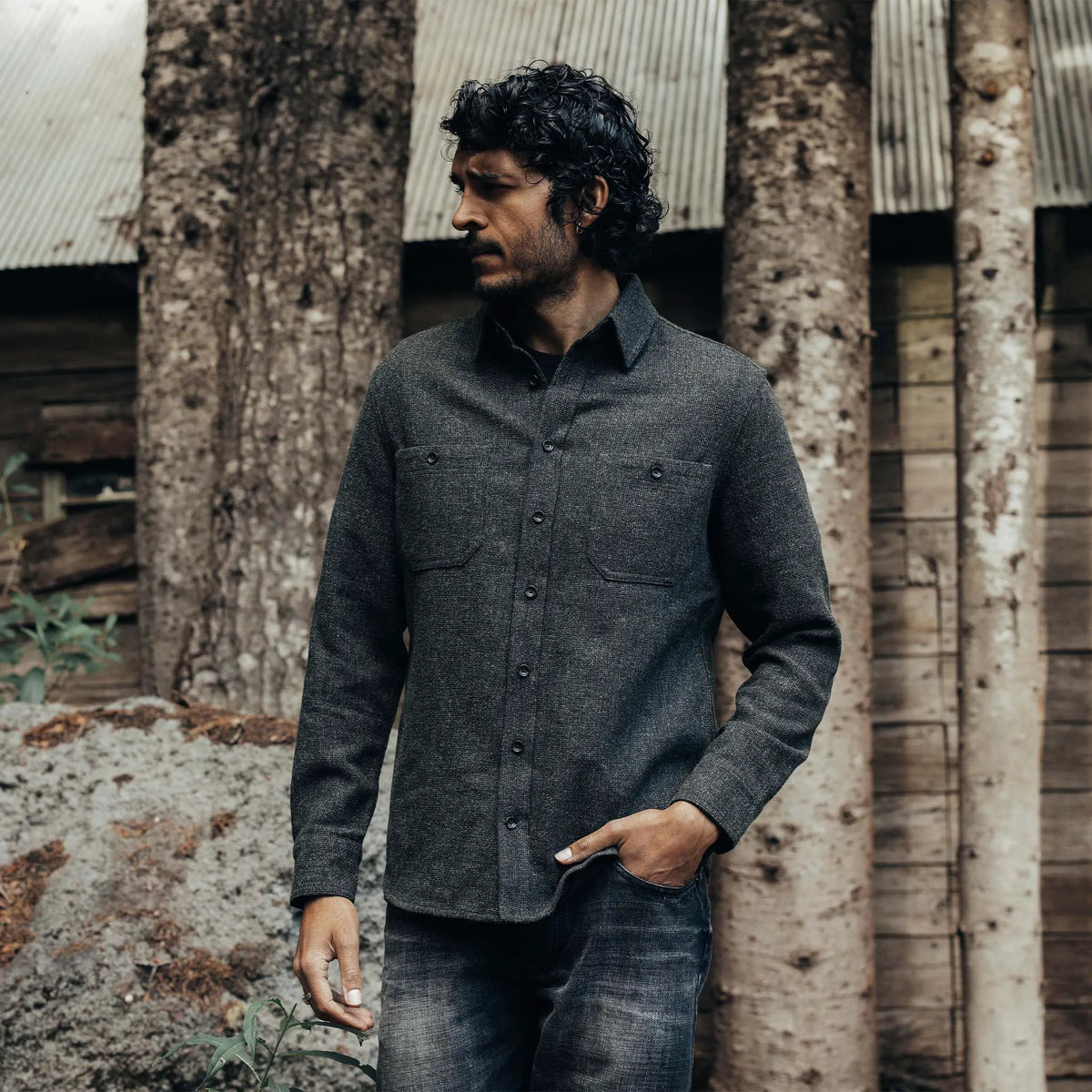 The Service Shirt in Olive Melange Wool