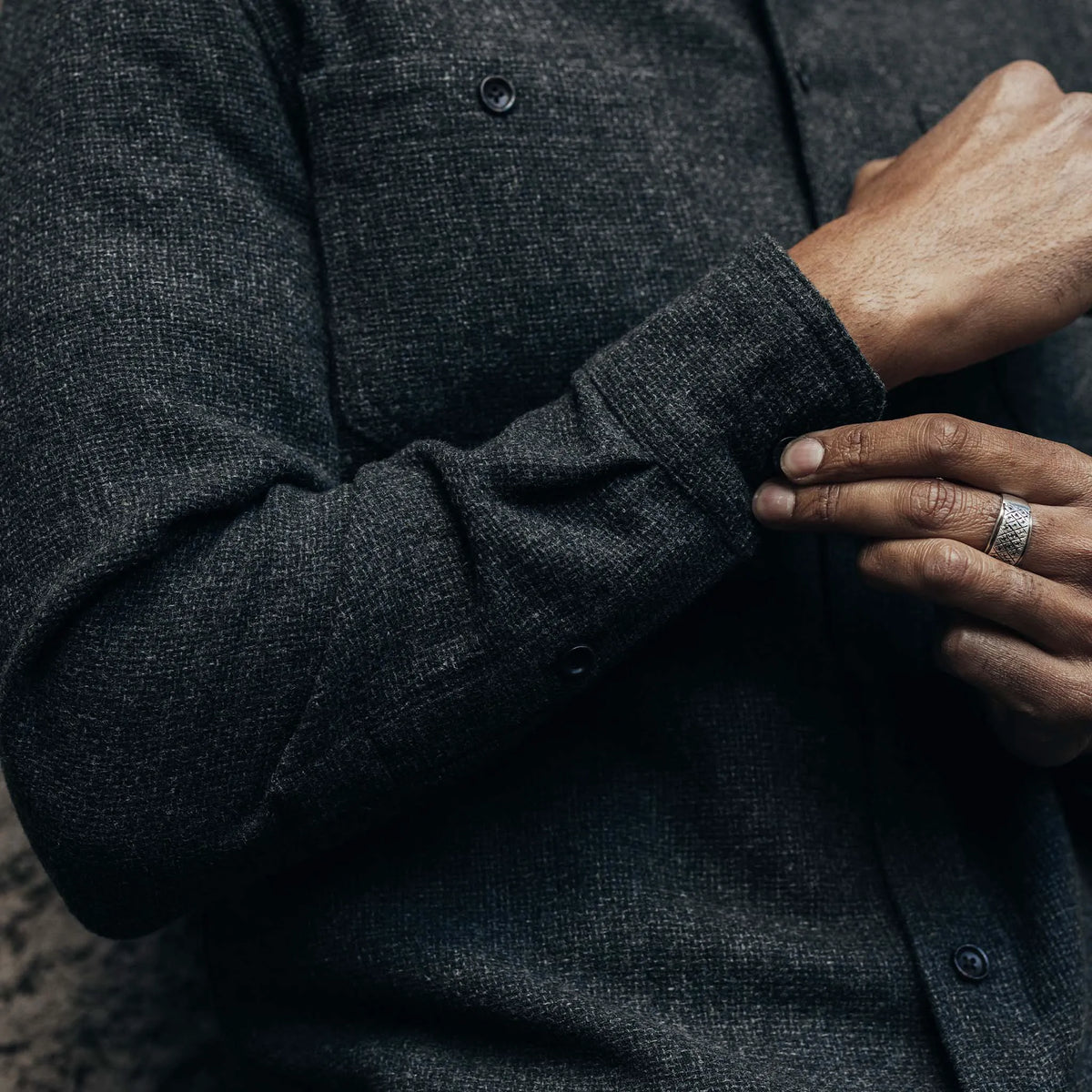 The Service Shirt in Olive Melange Wool