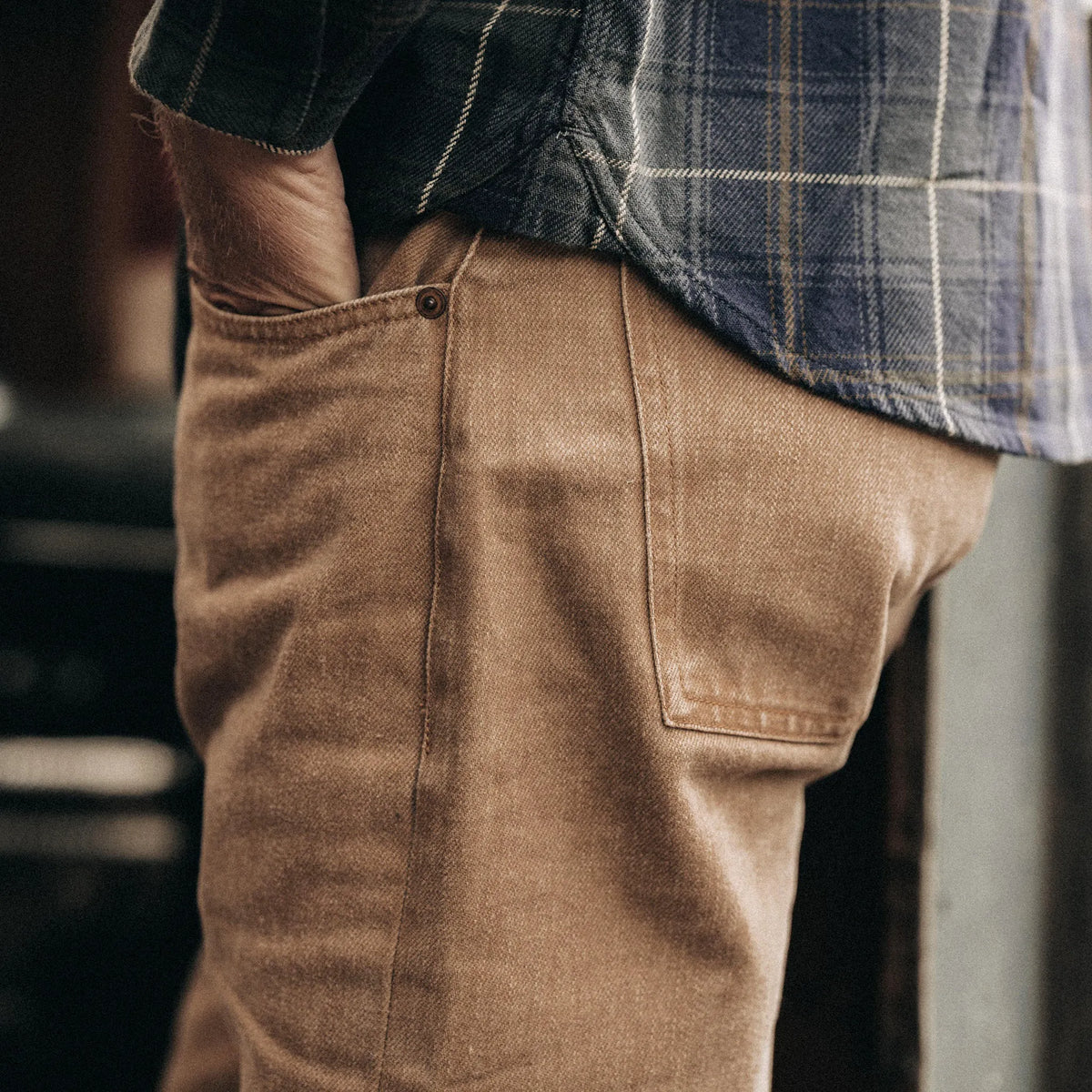 The Slim All Day Pant in Washed Tobacco Selvage