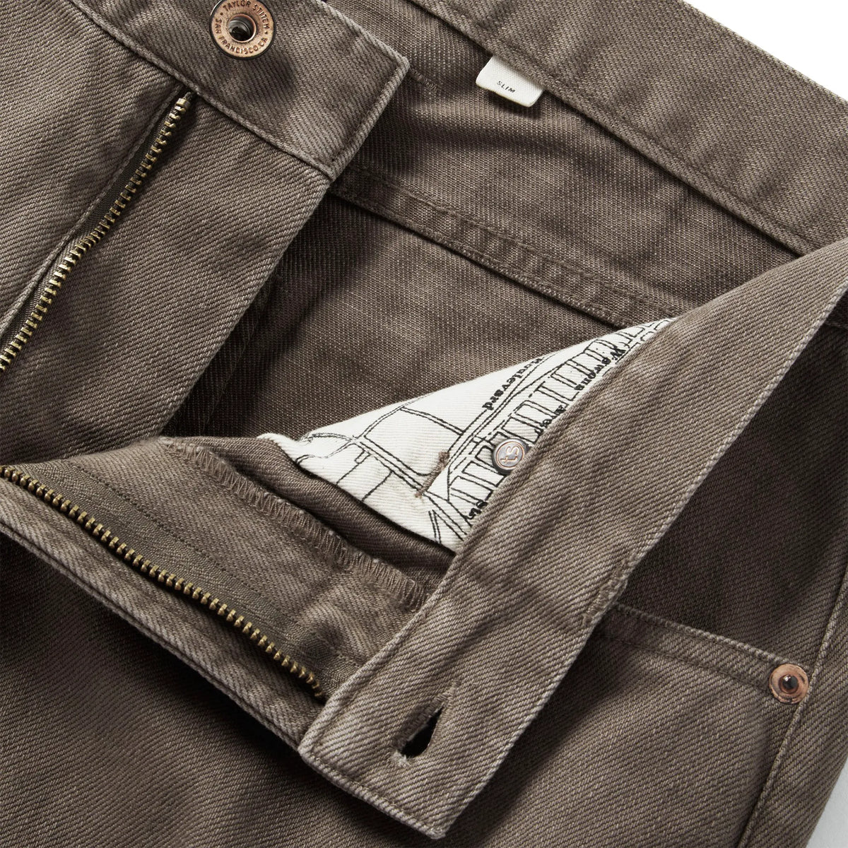 The Slim All Day Pant in Washed Walnut Selvage