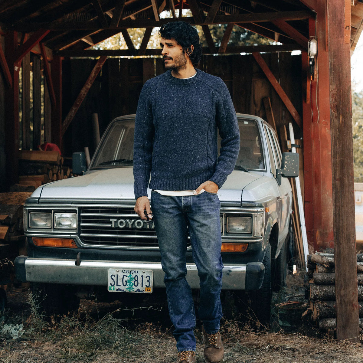 The Topside Sweater in Navy Donegal
