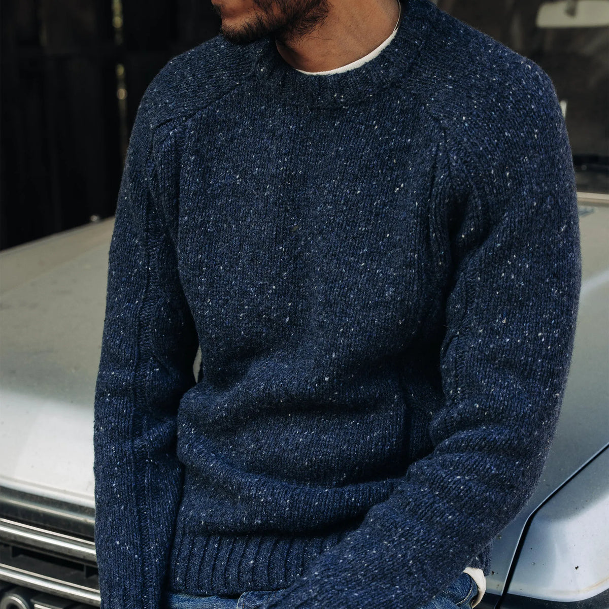 The Topside Sweater in Navy Donegal