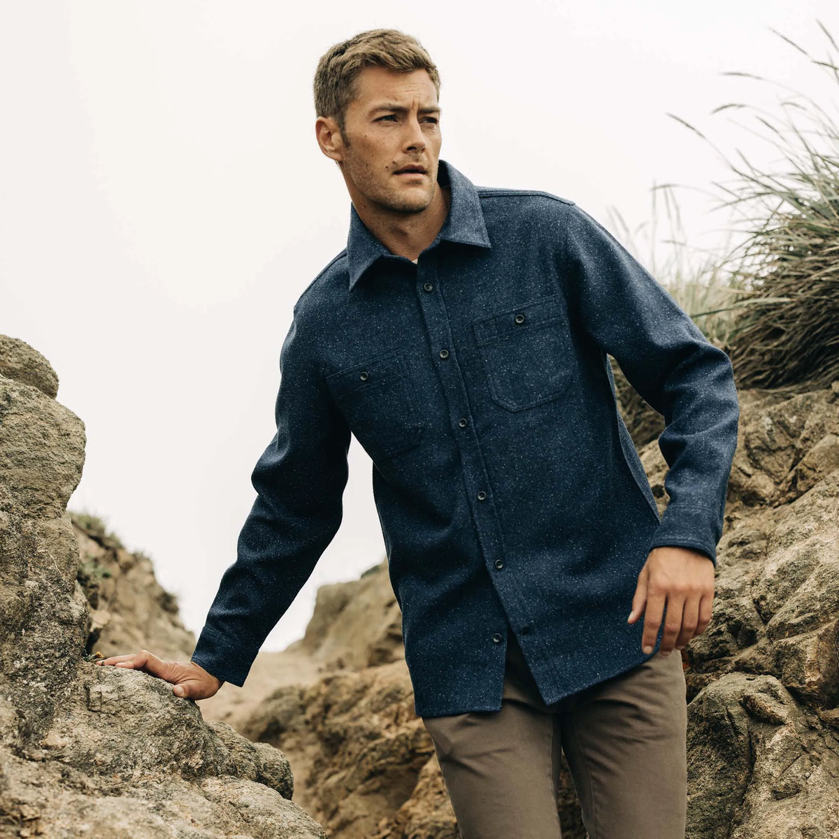 The Utility Shirt in Navy Donegal Wool