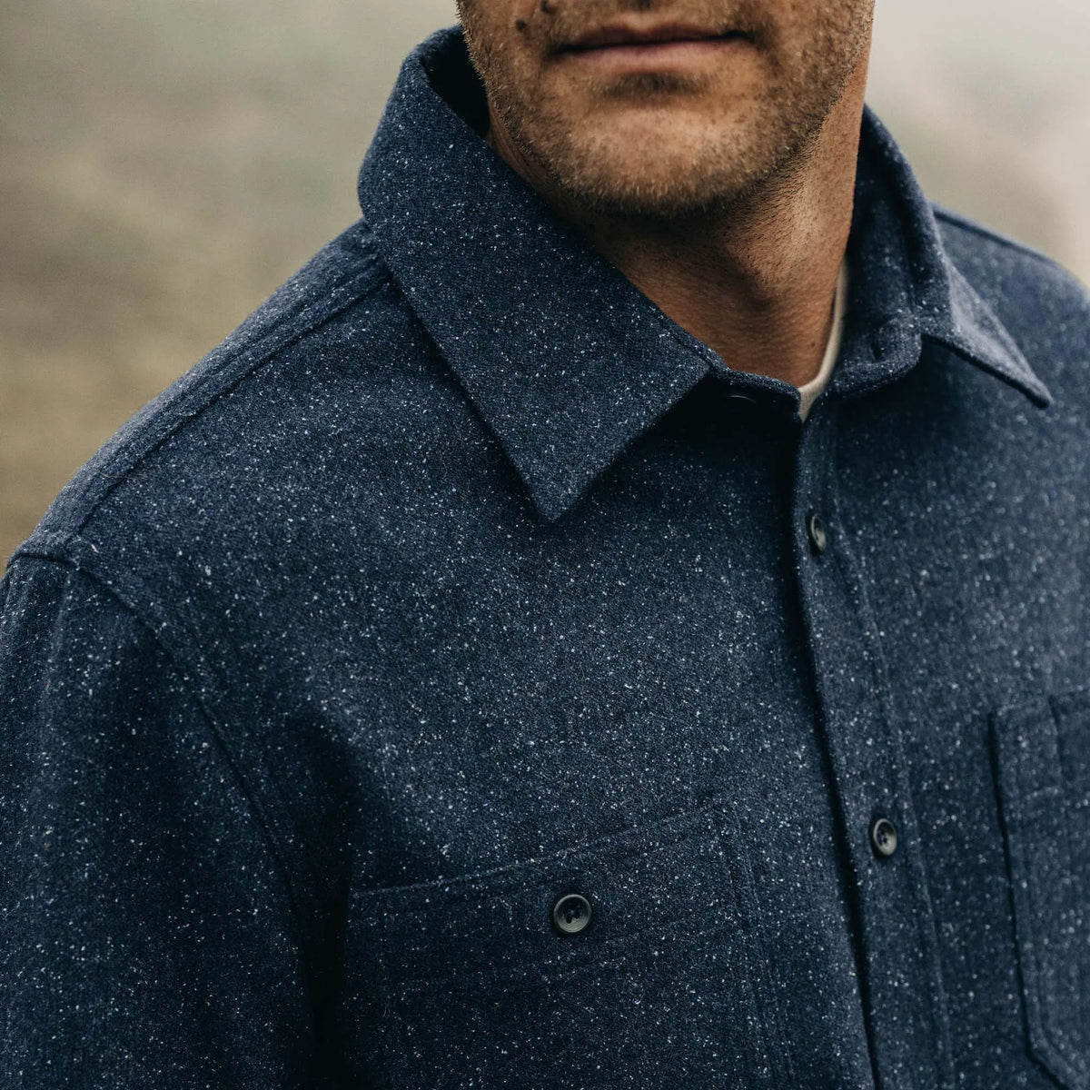 The Utility Shirt in Navy Donegal Wool