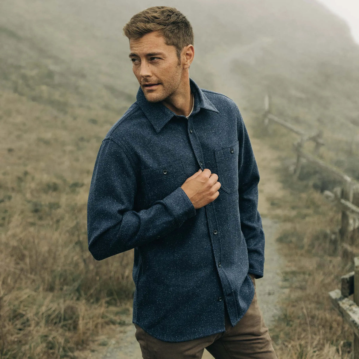 The Utility Shirt in Navy Donegal Wool