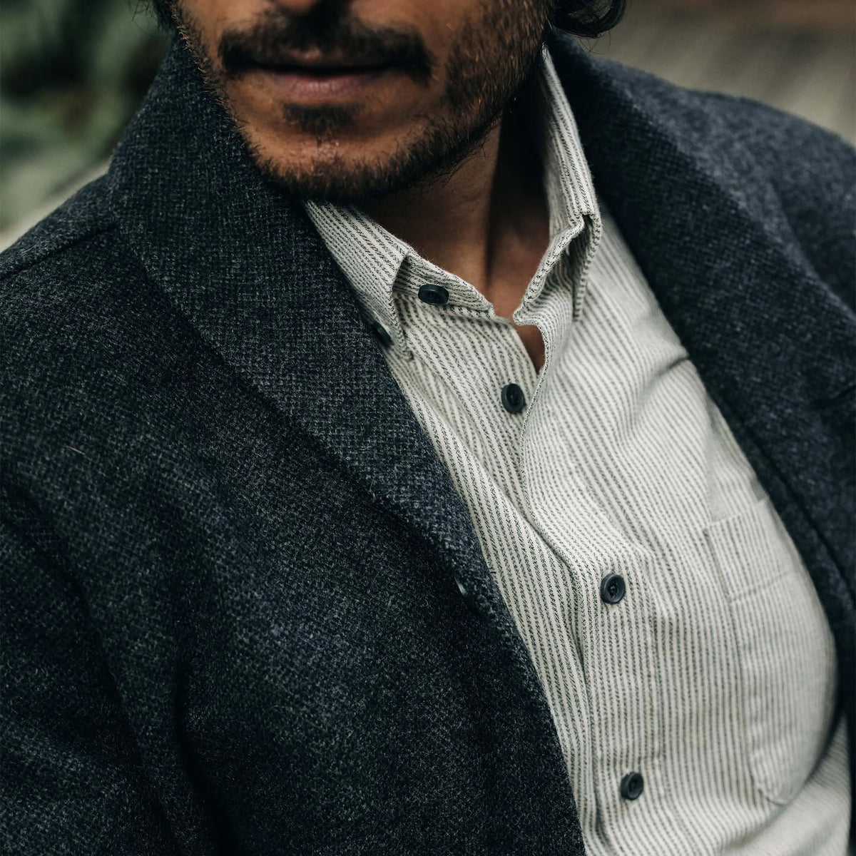 The Weekend Cardigan in Charcoal Herringbone Wool