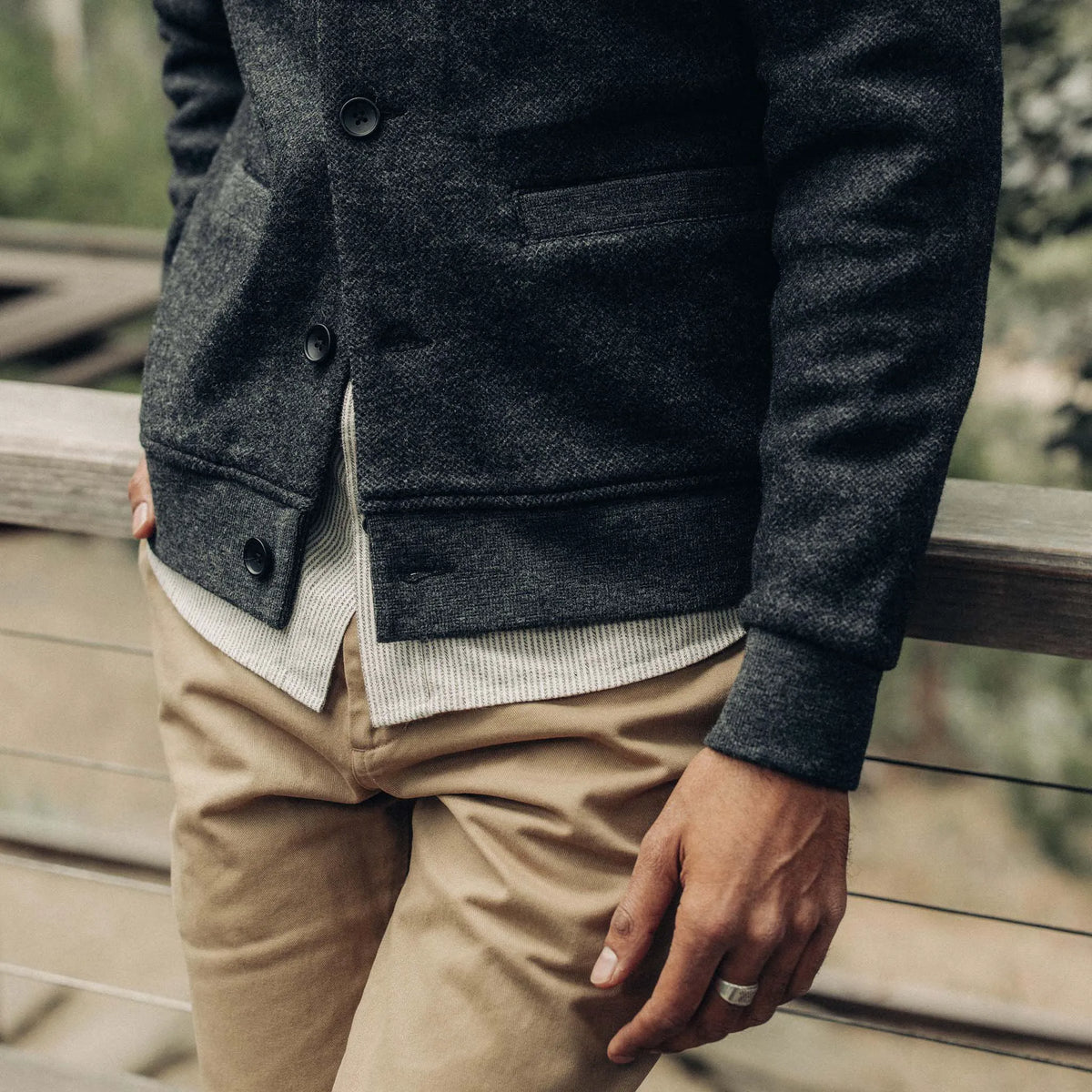 The Weekend Cardigan in Charcoal Herringbone Wool