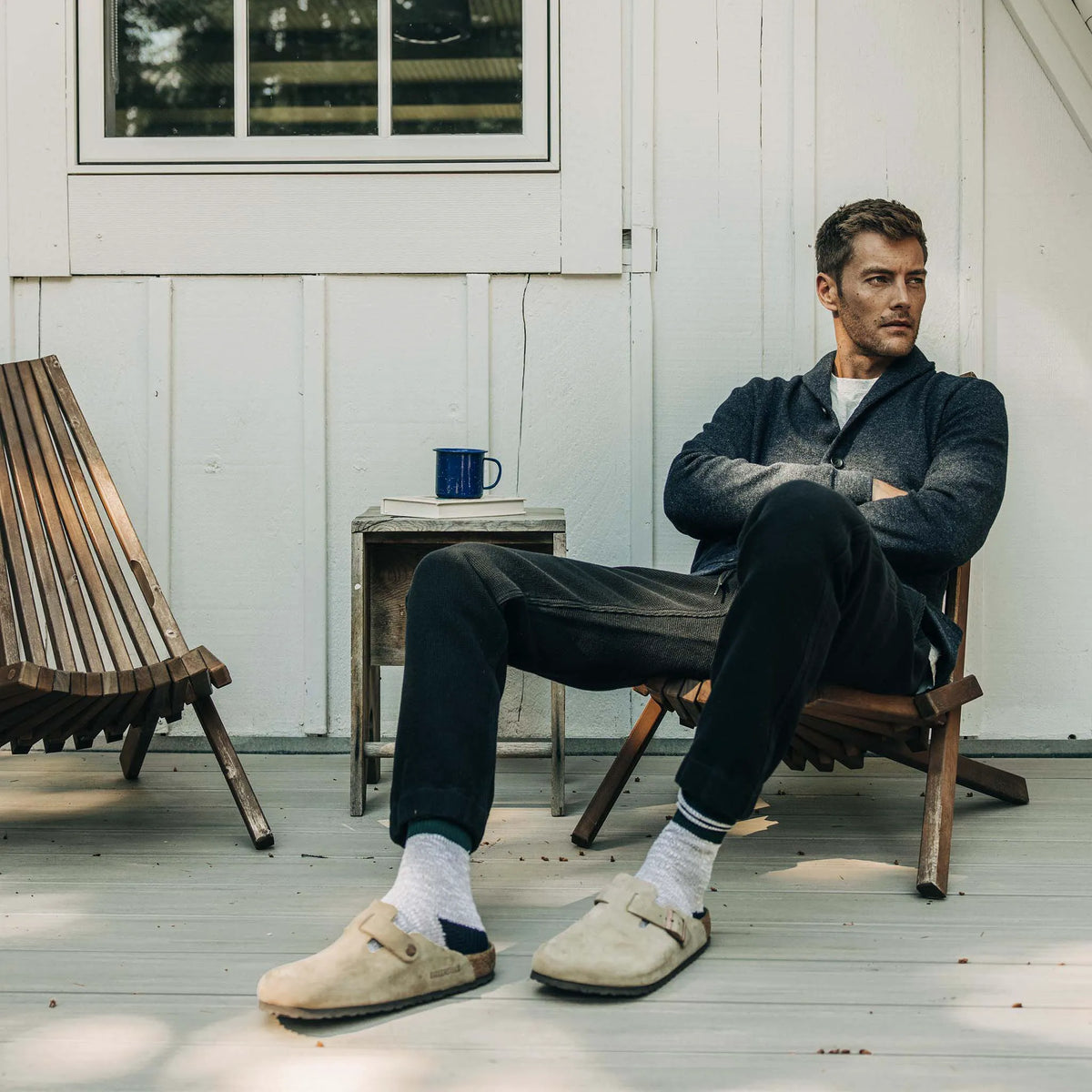 The Weekend Cardigan in Navy Herringbone Wool