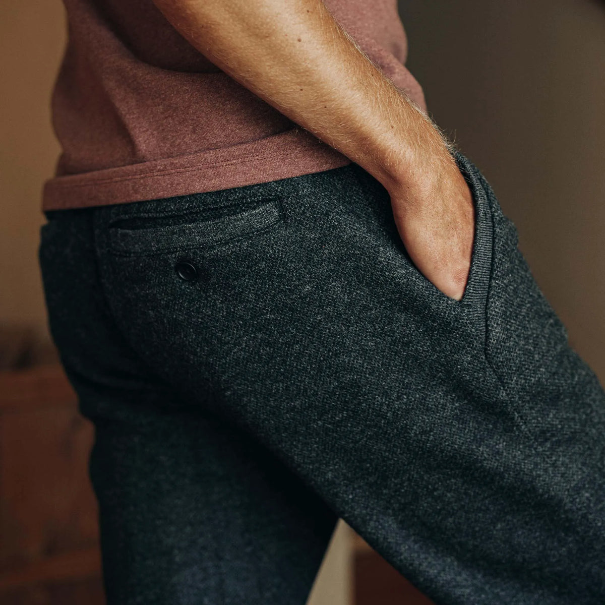 The Weekend Pant in Charcoal Herringbone Wool