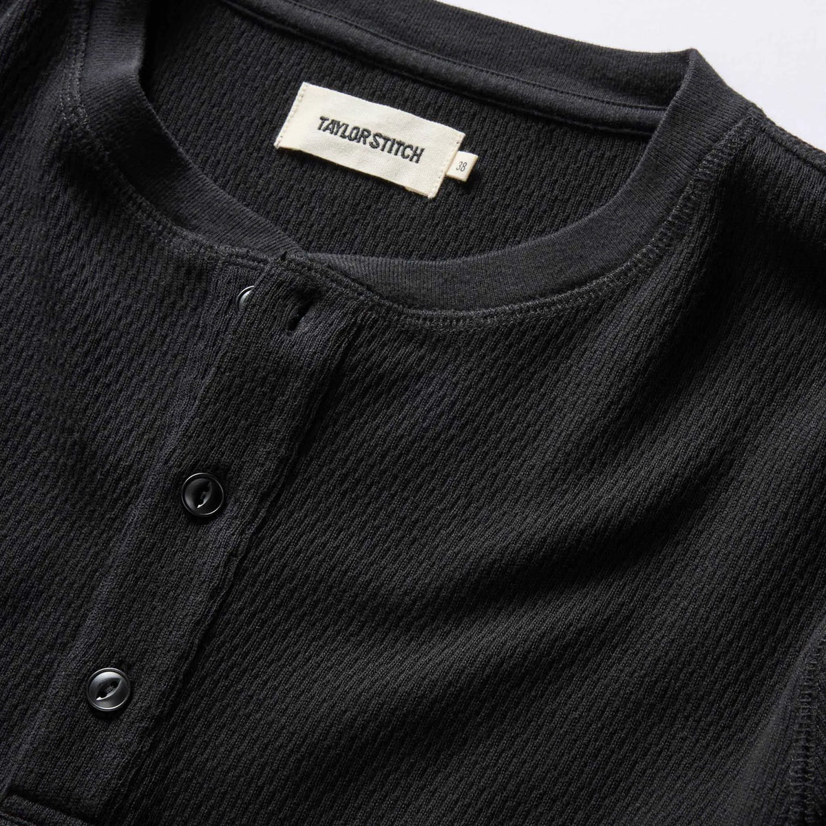 The Organic Cotton Henley in Faded Black Waffle