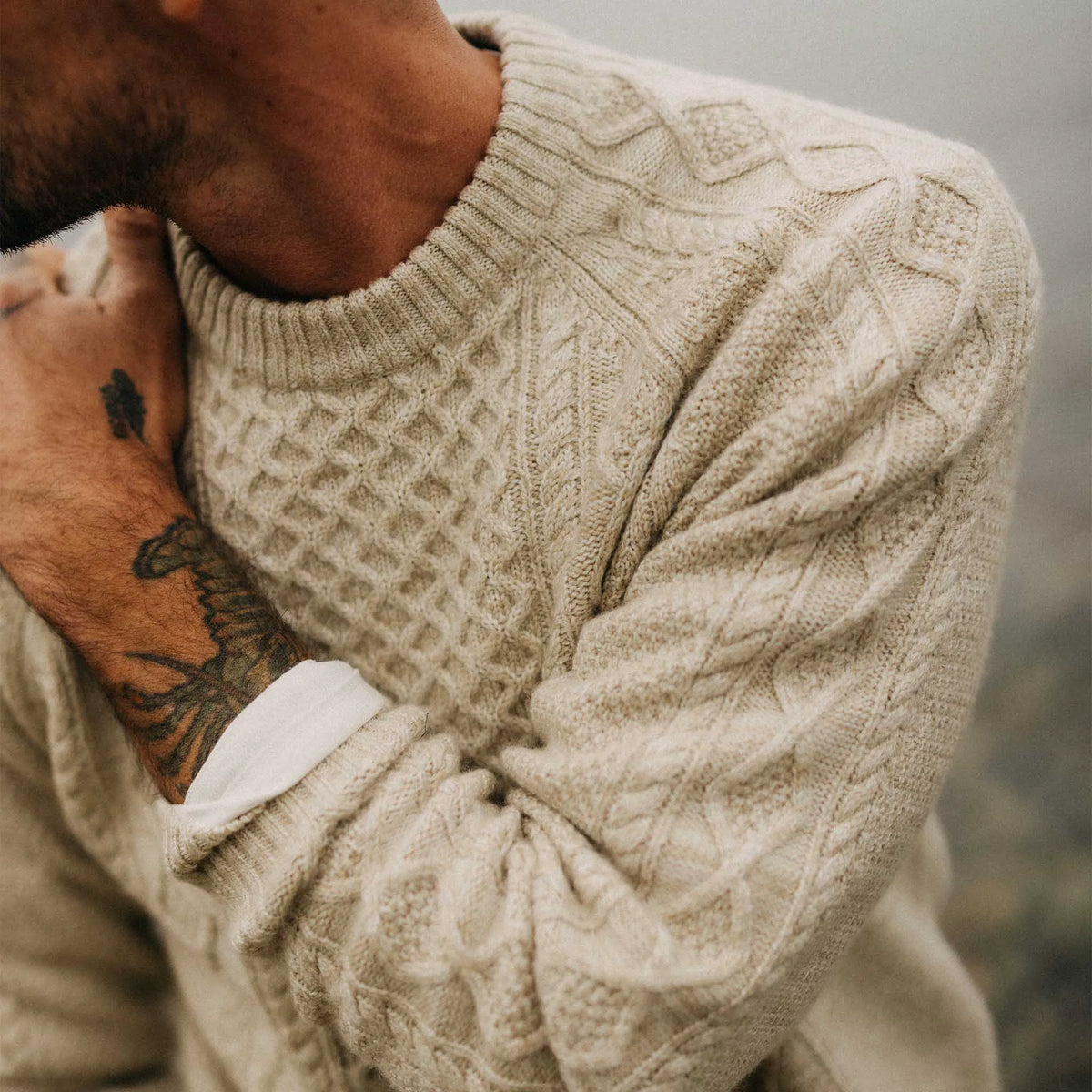 The Orr Sweater in Marled Oat Merino