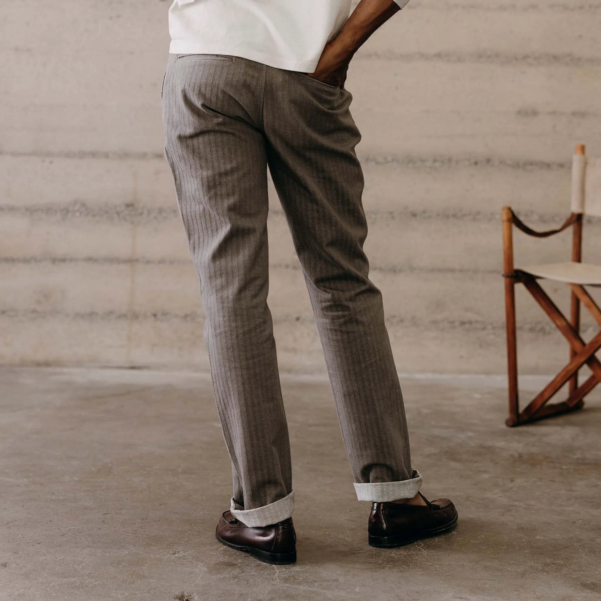 The Morse Pant in Smoked Olive Herringbone