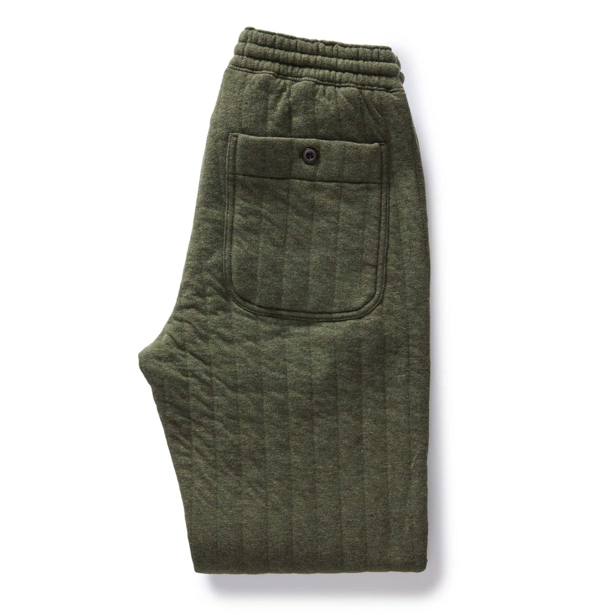 The Apres Pant in Heather Fatigue Olive Quilted Jersey