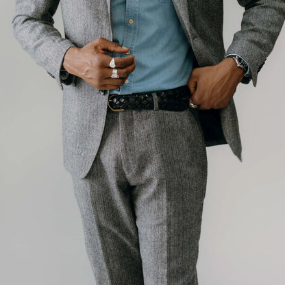 The Stevens Trouser in Slate Herringbone Wool