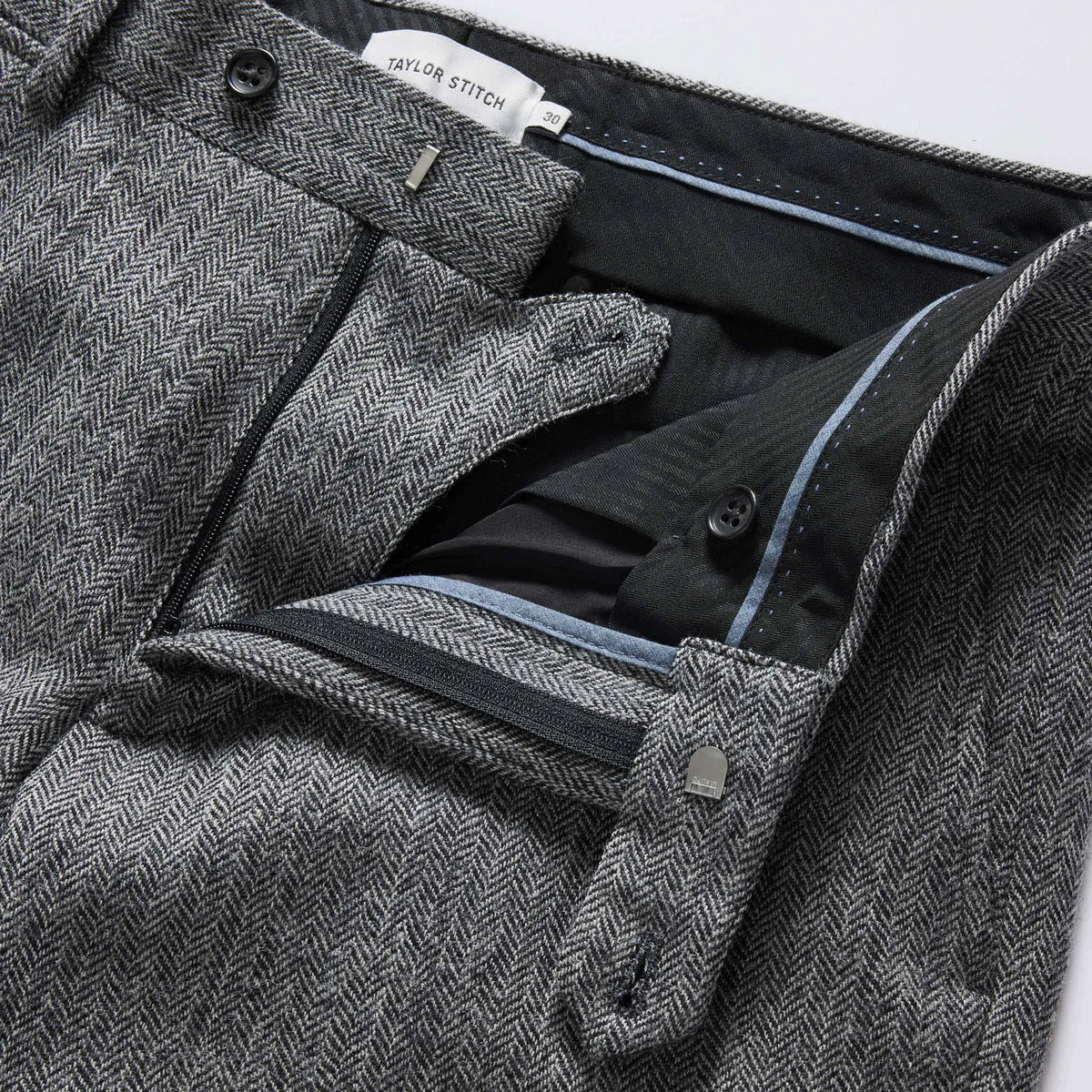 The Stevens Trouser in Slate Herringbone Wool