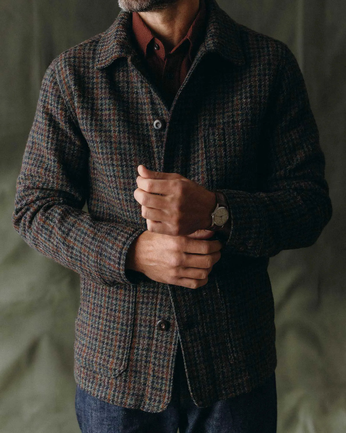 The Ojai Jacket in Marsh Guncheck Harris Tweed Wool