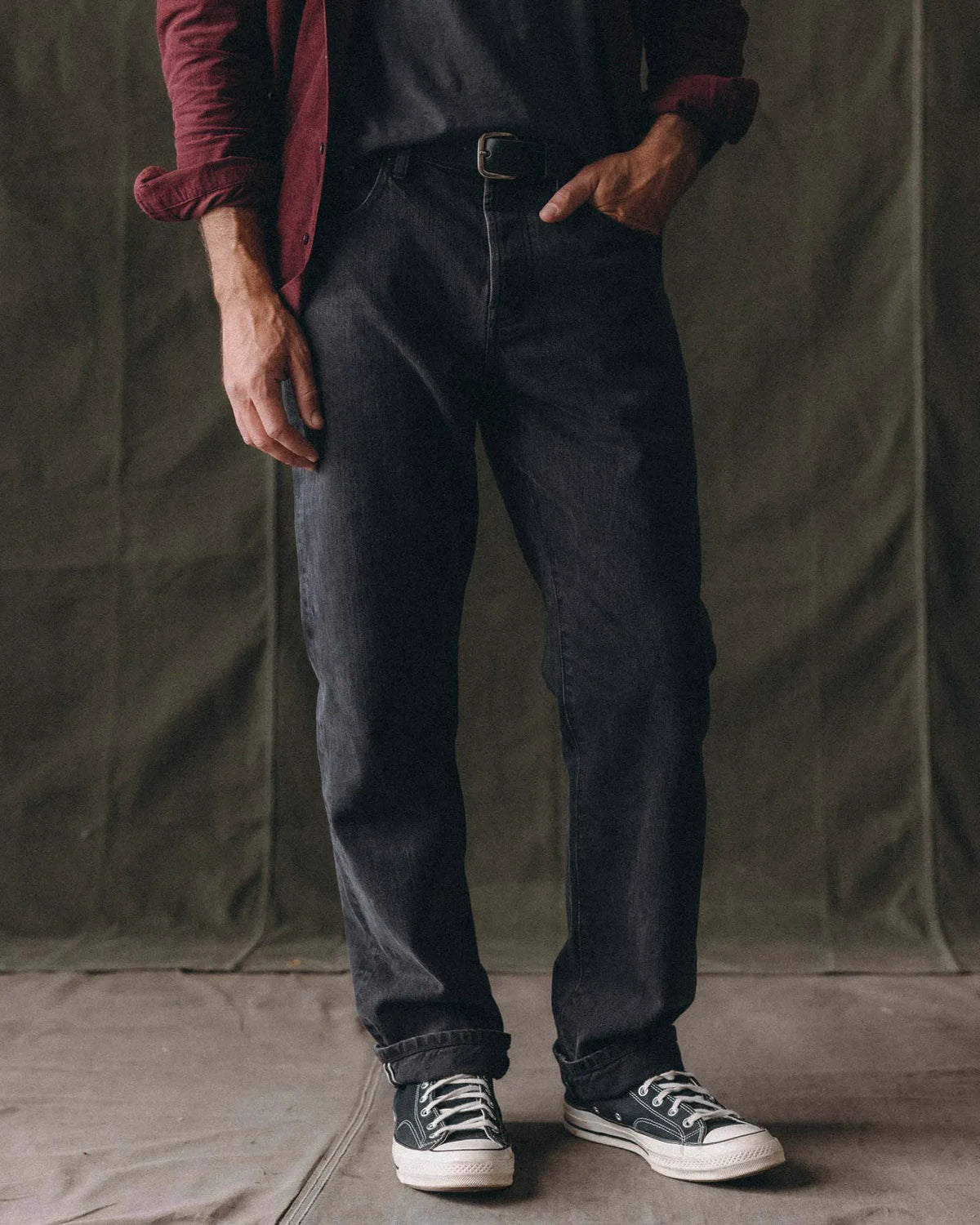 The Straight Jean in Washed Black Organic Slub Selvedge