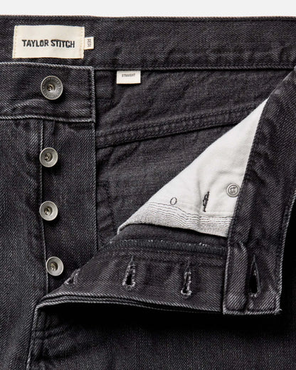 The Straight Jean in Washed Black Organic Slub Selvedge
