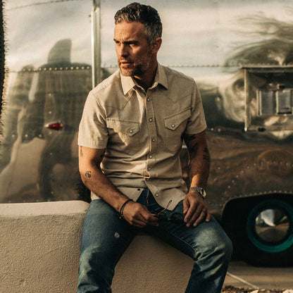 The Short Sleeve Western in Natural Herringbone