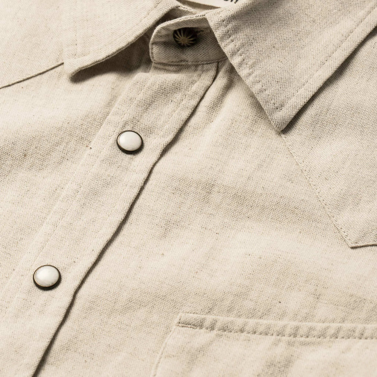The Short Sleeve Western in Natural Herringbone