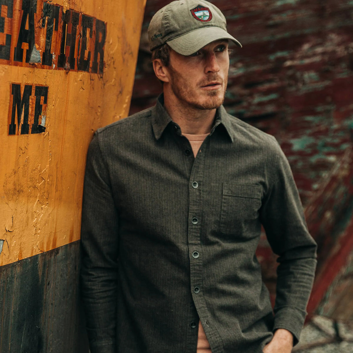 The Mechanic Shirt in Dark Olive Herringbone