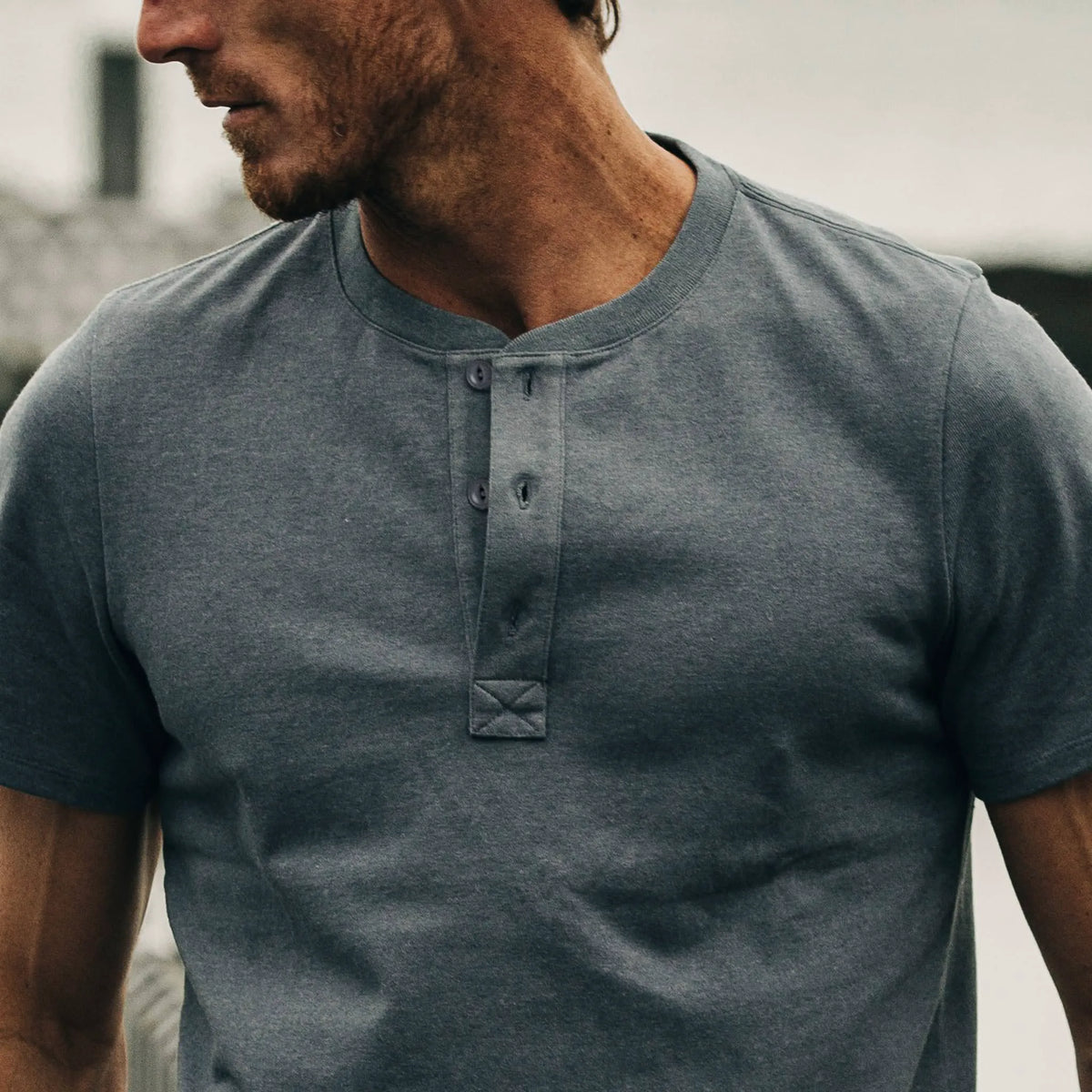 The Short Sleeve Heavy Bag Henley in Atlantic Blue