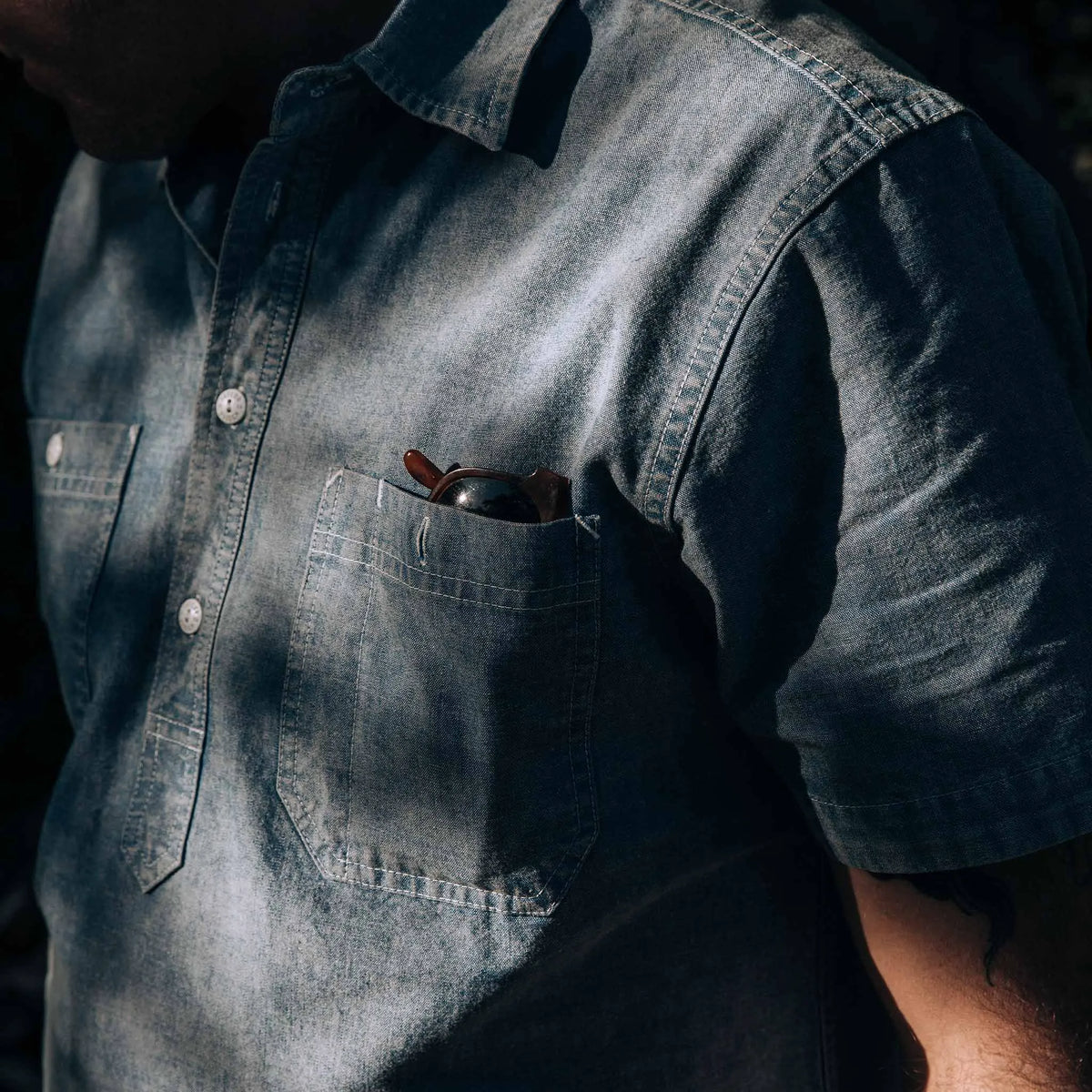 The Short Sleeve Popover in Blue Chambray
