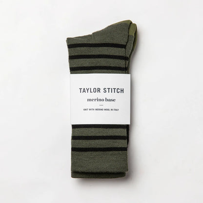 The Merino Sock in Olive Stripe