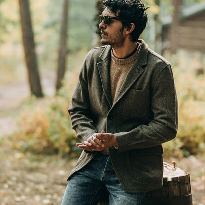 The Gibson Jacket in Olive Herringbone Wool