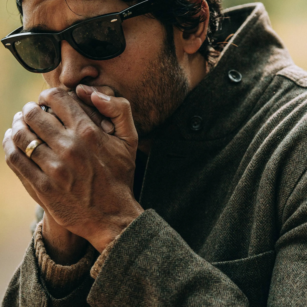 The Gibson Jacket in Olive Herringbone Wool