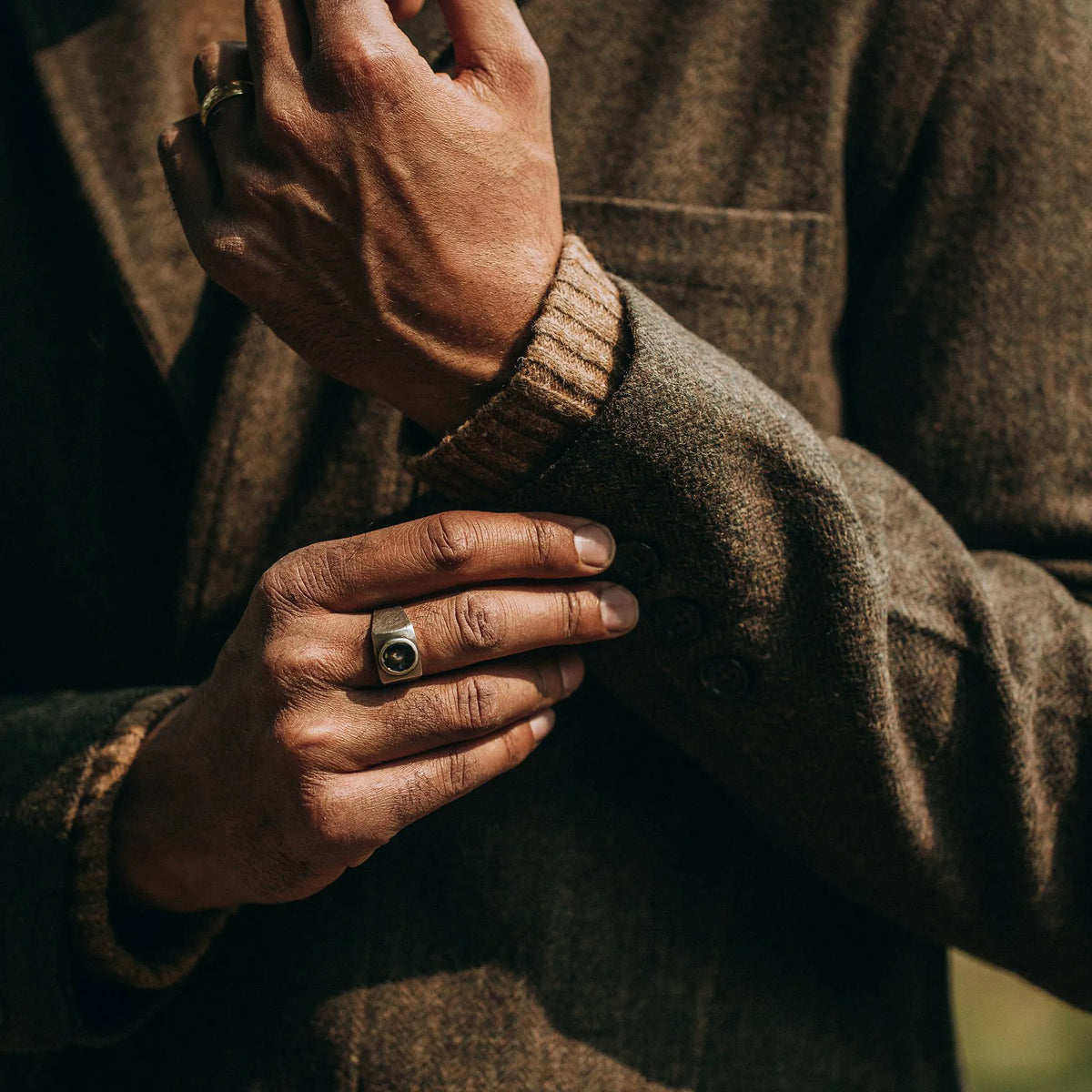 The Gibson Jacket in Olive Herringbone Wool