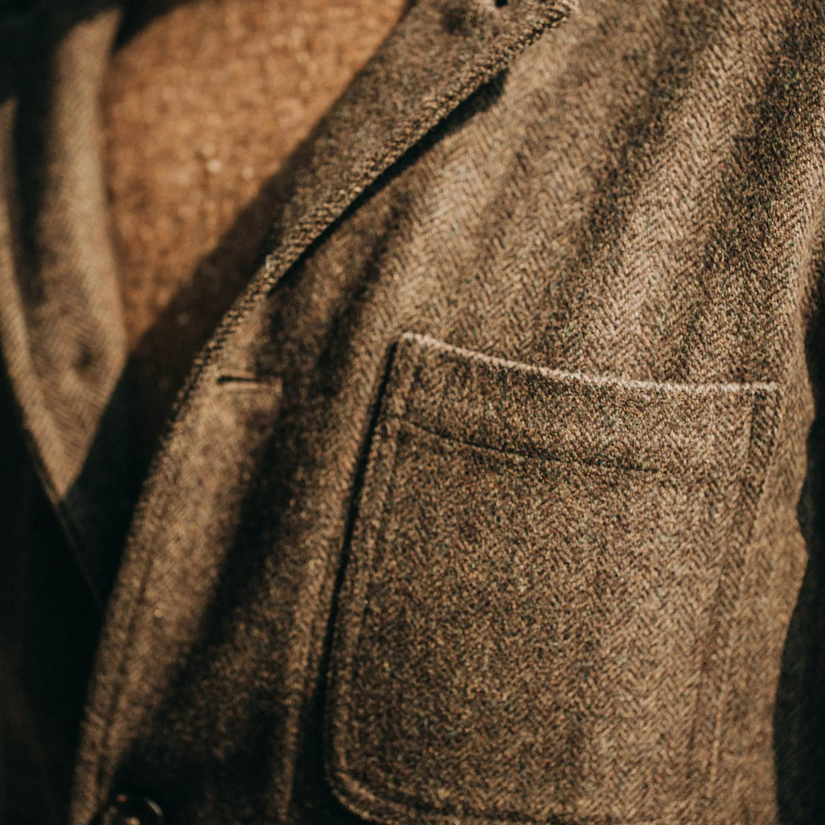 The Gibson Jacket in Olive Herringbone Wool
