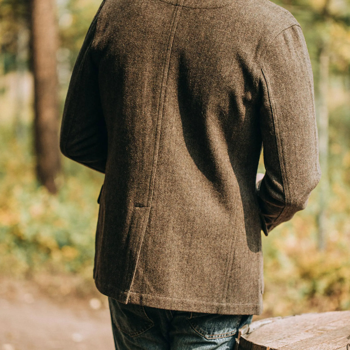 The Gibson Jacket in Olive Herringbone Wool