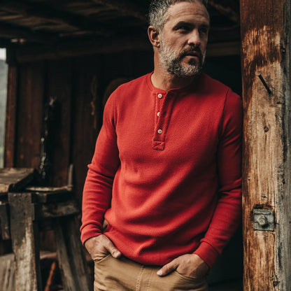 The Heavy Bag Waffle Henley in Cardinal