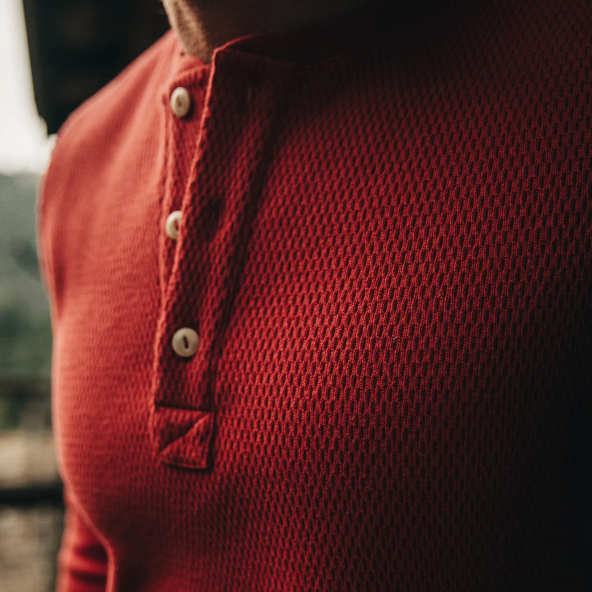 The Heavy Bag Waffle Henley in Cardinal