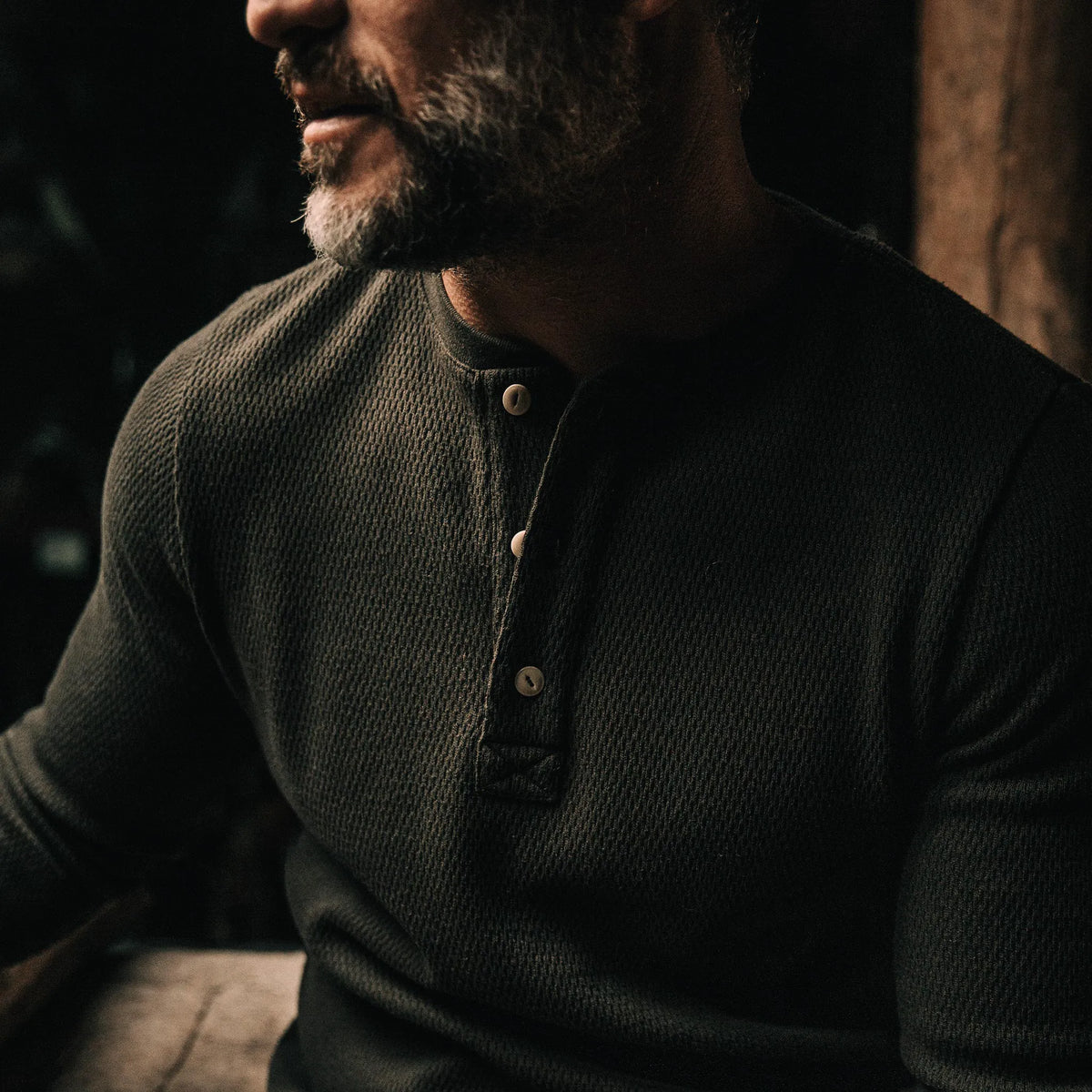 The Heavy Bag Waffle Henley in Olive