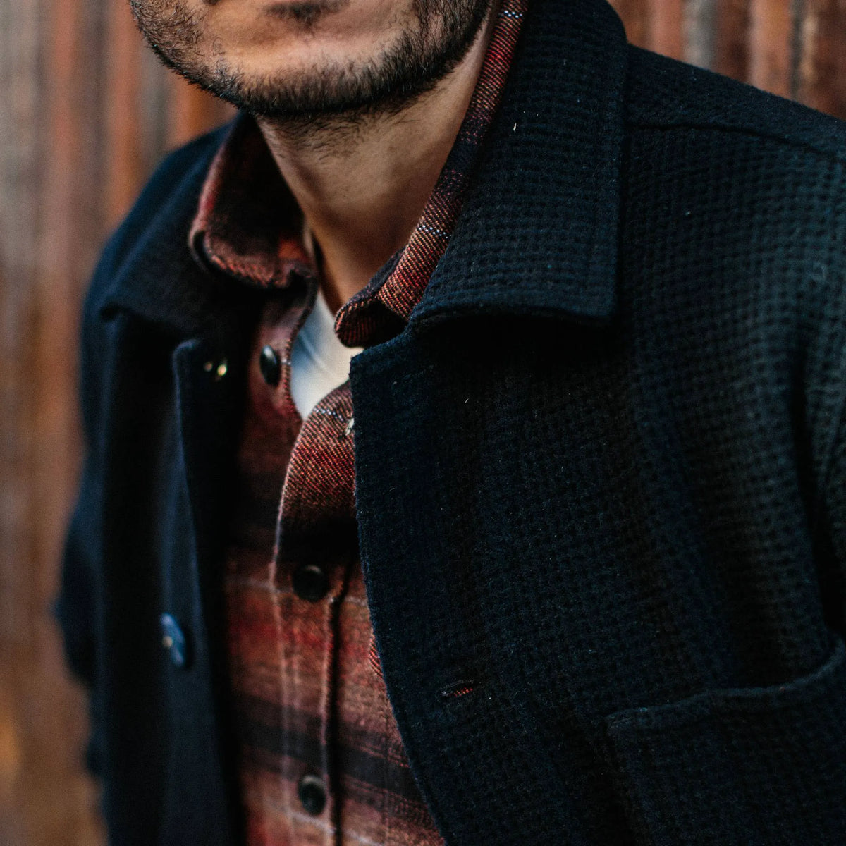 The Ojai Jacket in Navy Waffle Wool