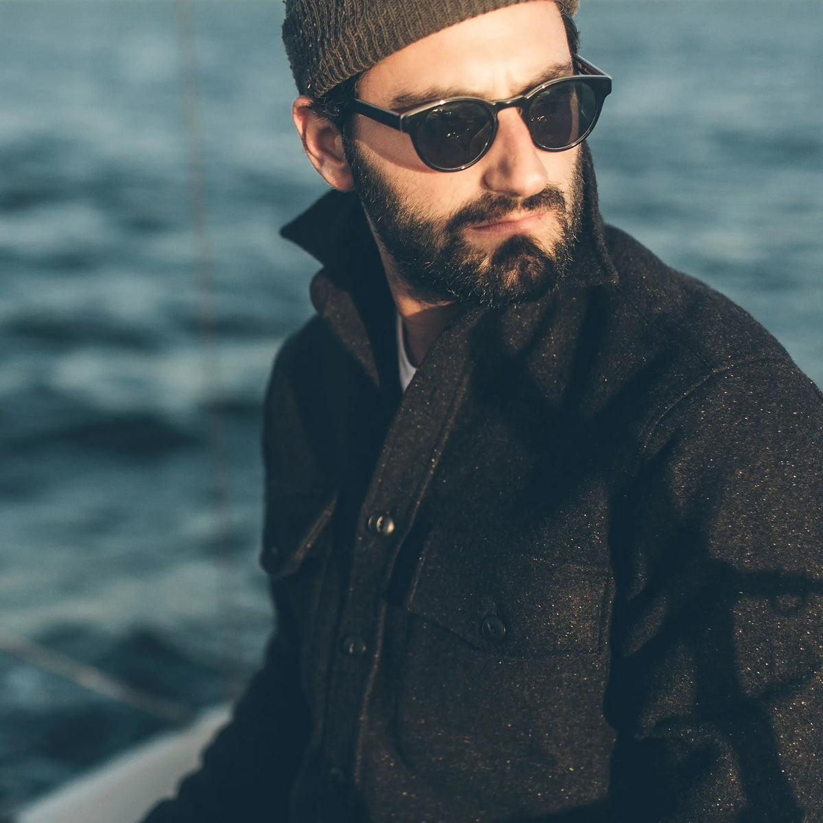 The Maritime Shirt Jacket in Charcoal Donegal Wool