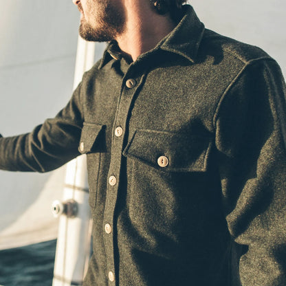 The Maritime Shirt Jacket in Moss Donegal Wool